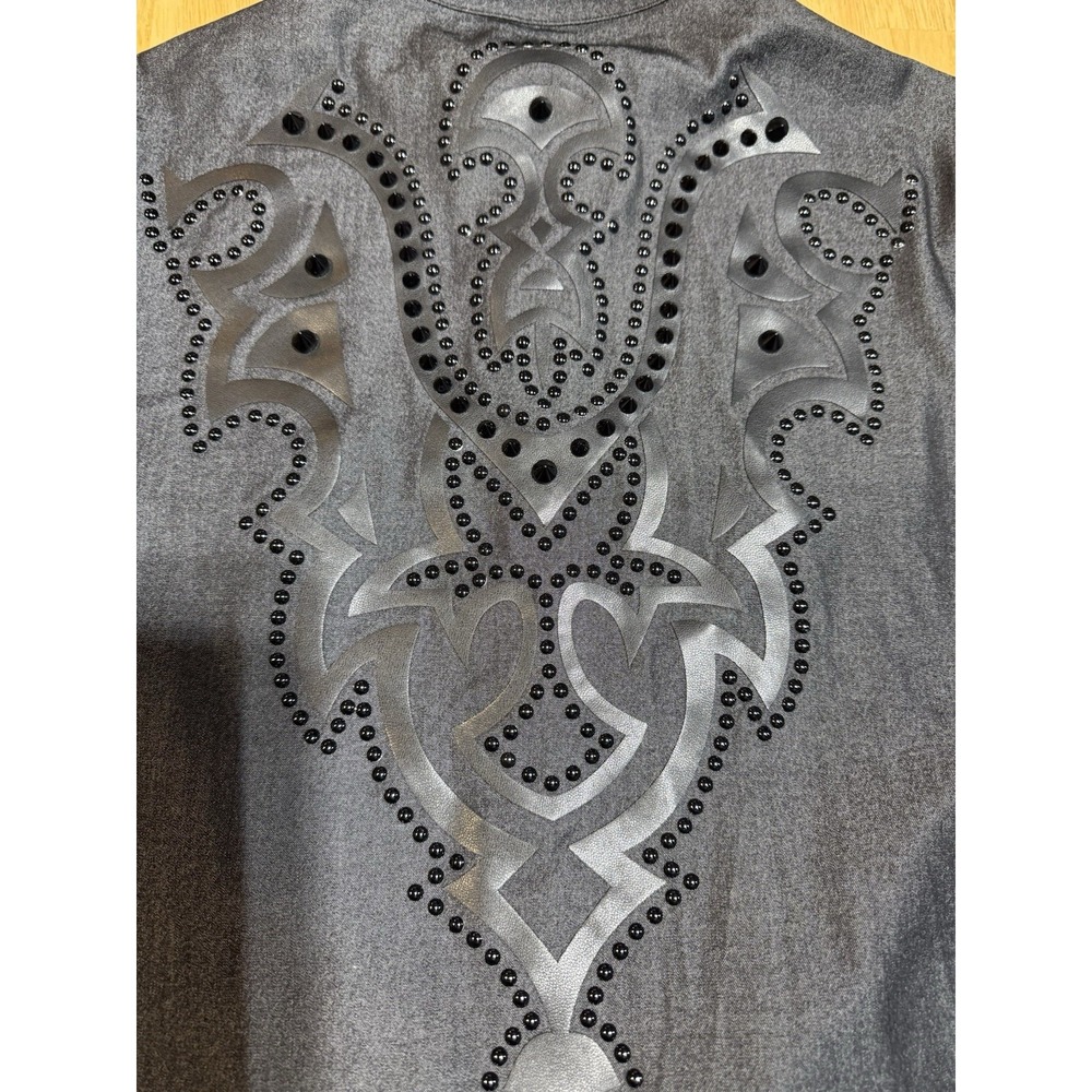 Barabas Shirt Mens Small Black Studded Scroll Long Sleeve Stretch Button Up